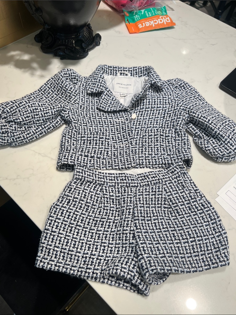 Janie and Jack Navy & White Tweed Two-Piece Jacket and Shorts
